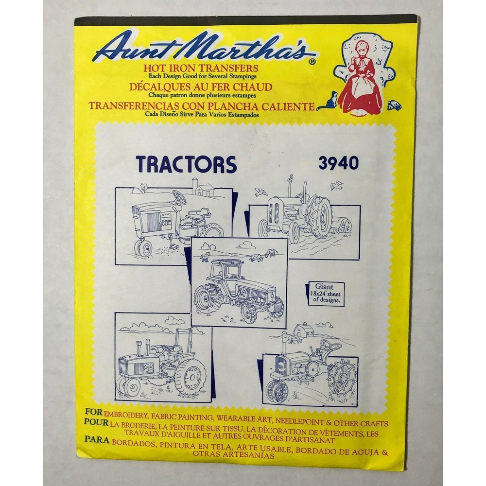 Embroidery Transfer Pattern Aunt Martha's Hot Iron Tractors #3940